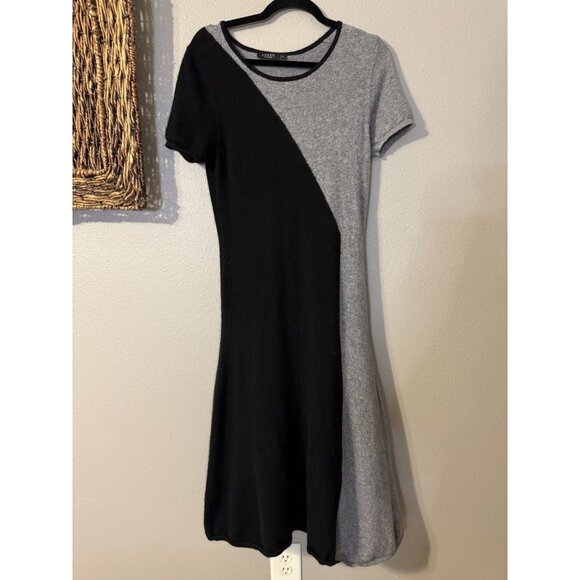 Lusso Knit Sweater Midi Dress M Medium Black Gray Cashmere Short Sleeve Washable - Picture 7 of 11